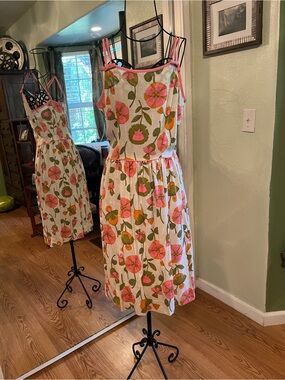 Floral Print Midi Dress with Pink & Green Blooms